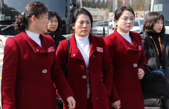 2018 평창동계패럴림픽에 참가하는 북한 대표단과 선수단이 7일 오후 가평휴게소에 도착, 차에서 내려 이동하고 있다.